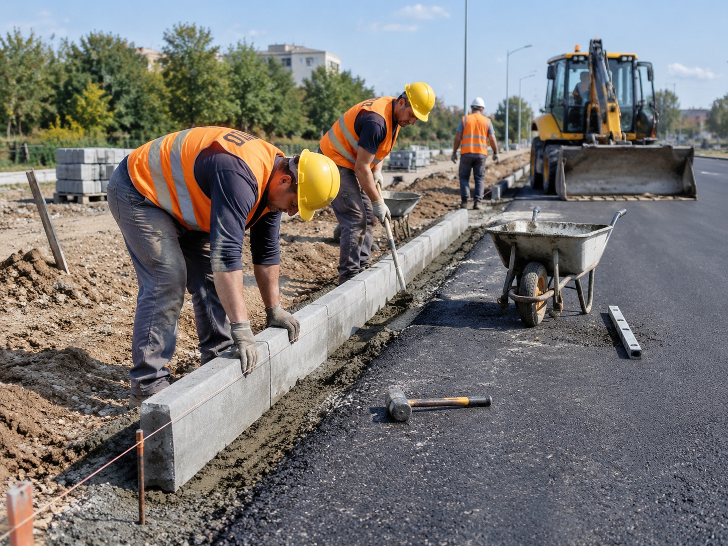 Дорожные работы — укладка асфальта катком